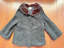 Black Boiled Wool Real Fur Collar Women's Small Jacket Styled by Winter Vintage