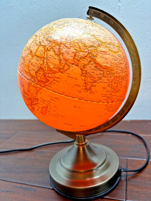 Illuminated World Globe Touch Lamp Metal Base Rotating Desktop Corded UL