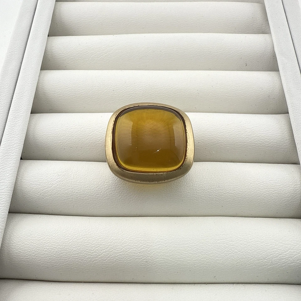 Anillo Lucas Jack Declaración Cabujón Resina Miel Cepillado Chapado en Oro 18K Londres Foto 2 de 4