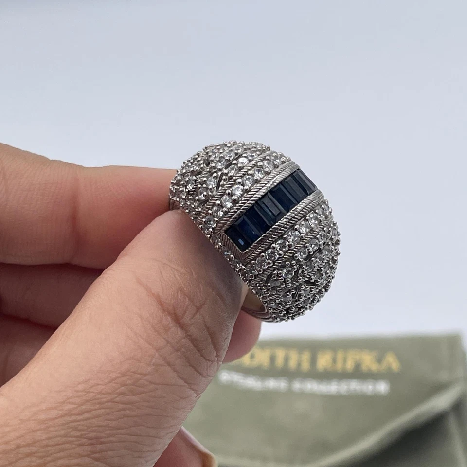Anillo cúpula de plata esterlina Judith Ripka zafiro y circonita cúpula anillo de cóctel Foto 2 de 4