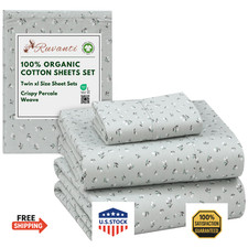 RUVANTI Twin XL 100 Organic Cotton Percale Weave Sheets GOTS Certified 3-Piece