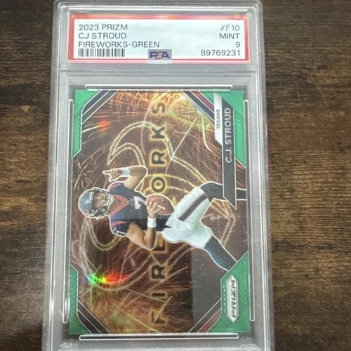 2023 Panini Prizm Fireworks C.J. Stroud #F-10 Green Prizm PSA 9 Rookie Texans