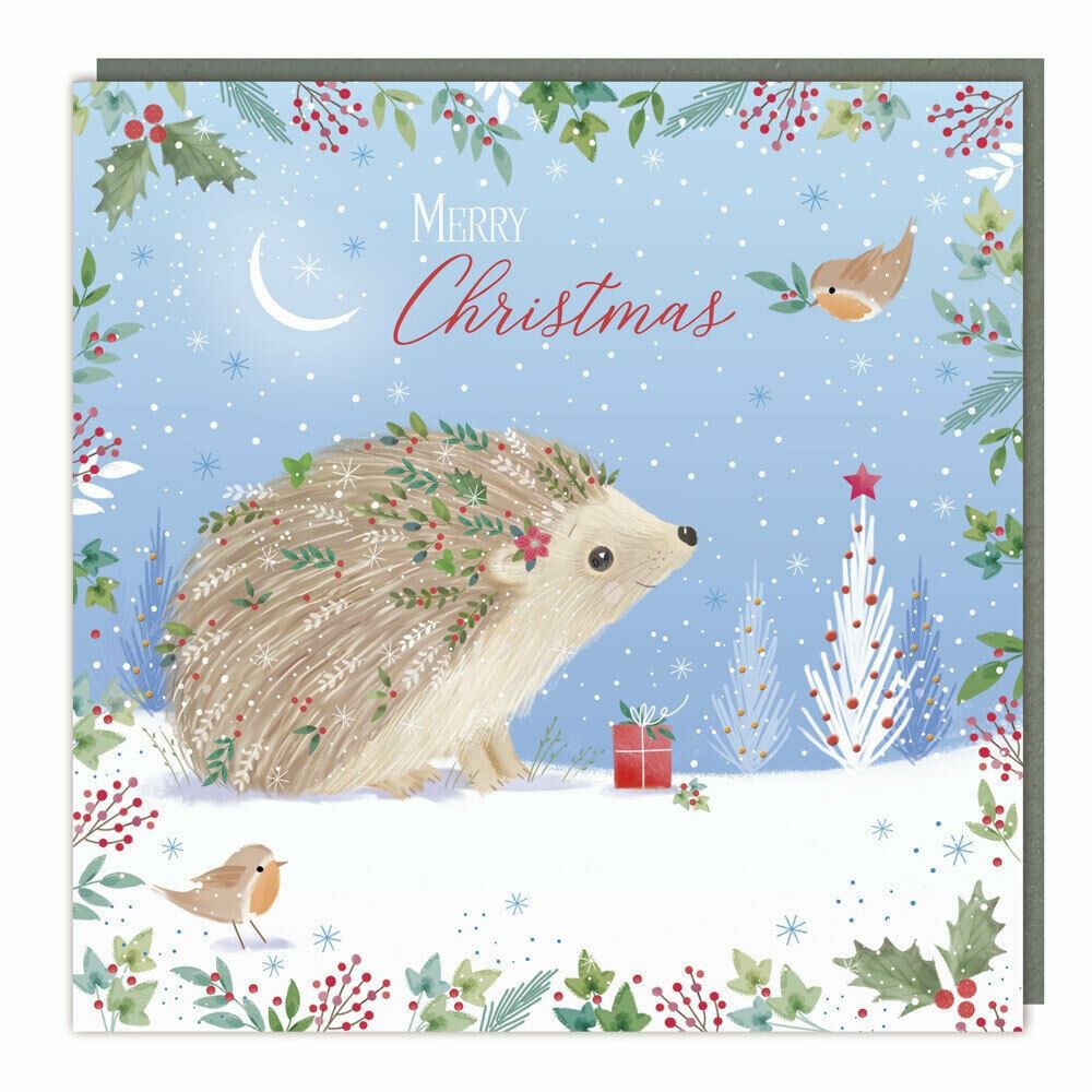 Charity Christmas Cards Happy Hedgehog Sparkle Finish - Pack 5