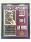 John F. Kennedy JFK Memorial Silver Half Dollar Coin Stamp & Medal with Frame