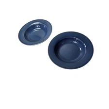 WILLIAMS SONOMA Belvedere Cauliflower Blue Large Rim Pasta Soup Bowl Set of 2