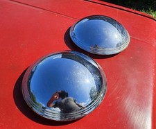 Pair 2 Vintage Chrome Ribbed Baby Moon Hubcaps Hotrod Travel Trailer Camper 9