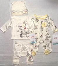DISNEY 4 pc set cream/yellow HELLO WINNIE the POOH motif size PREEMIE