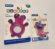 The First Years Gumdrop Infant Pink  Purple Pacifier  Teether Lot - 3 Months 