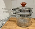 Vintage Pyrex Double Boiler #6283 1 1/2 Qt Flameware With Lid Complete