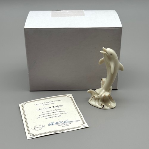 Lenox Dolphin Figurine Ivory Fine China Gold Trim Original Box COA