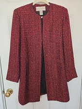 Doncaster Ladies Wool Tweed Jacket Red And Black Open Front Size 10