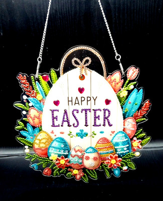 FINISHED Diamond Art - Happy Easter w/Easter Eggs- Acrylic Door/Wall Hanging