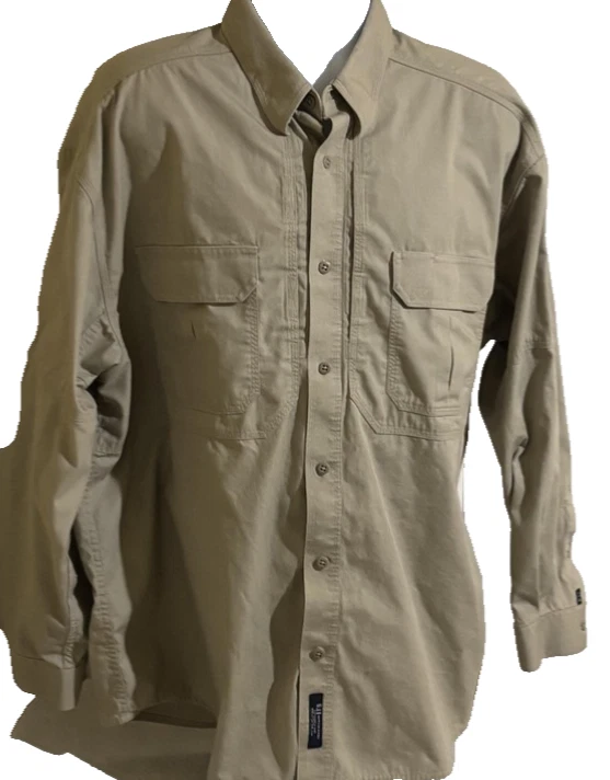 5.11 Tactical Series Shirt Mens 2XL Khaki Long Sleeve Vented Back Mesh Pockets - Image 3 of 4