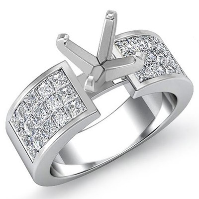 1.80Ct Princess F VS1 Natural Diamond Engagement Semi Mount Ring 14k White Gold