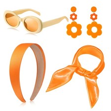 4 Pcs 70s 60s Accessories Women Hippie Disco Groovy Costume Standard, Orange