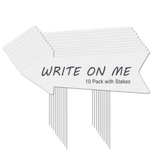 Decorative Signage, 10 Pack 17 x 6 Inches White Plastic Blank Yard Signs with...