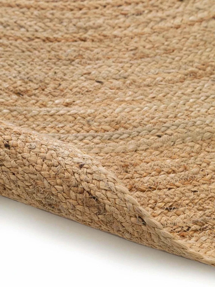 Oval Jute Rug with Woven Beige Color Handmade Natural Fiber Boho Carpet - Image 4 of 4