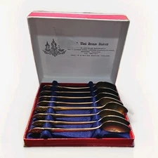 Vintage S Samran Thailand Co Thai Art Bronze Tea Spoon Set Of 8