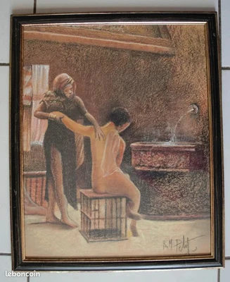Dessin pastel, scène orientaliste de R M Petit, encadré de 45 x 56 cm - Photo 1/2