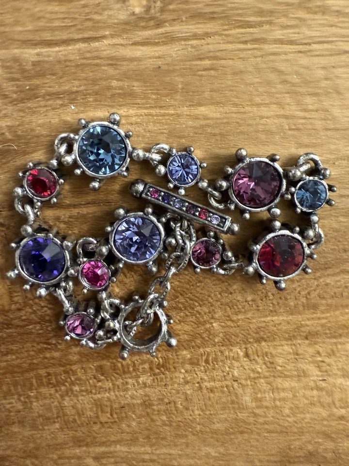 Pulsera Patricia Locke Artesanal Cristal Tonificado Plata Firmada por Artista 9" Foto 4 de 4