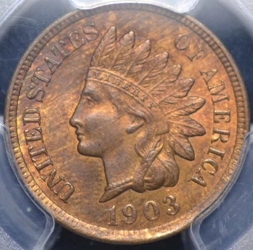 1903 INDIAN HEAD CENT PCGS MS 63 RB NICE WOODGRAIN BLEND OF DUSKY COPPER AND