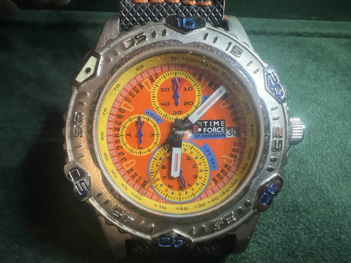 TIME FORCE Chronographe Montre Hommes Cadran Orange Virole Tournant - Photo 1 sur 10