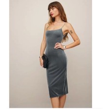 Reformation Merel Velvet Midi Slip Dress Silver Spaghetti Strap Evening Size XL
