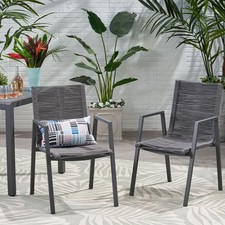 Outdoor Modern Aluminum Dining Chair with Rope Seat , Gray and Dark Gray