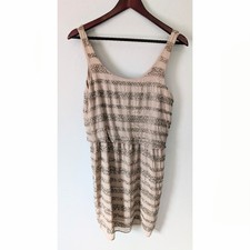 5/48 Beige Silver Beaded Fully Lined Sleeveless Elastic Waist Midi Dress Medium