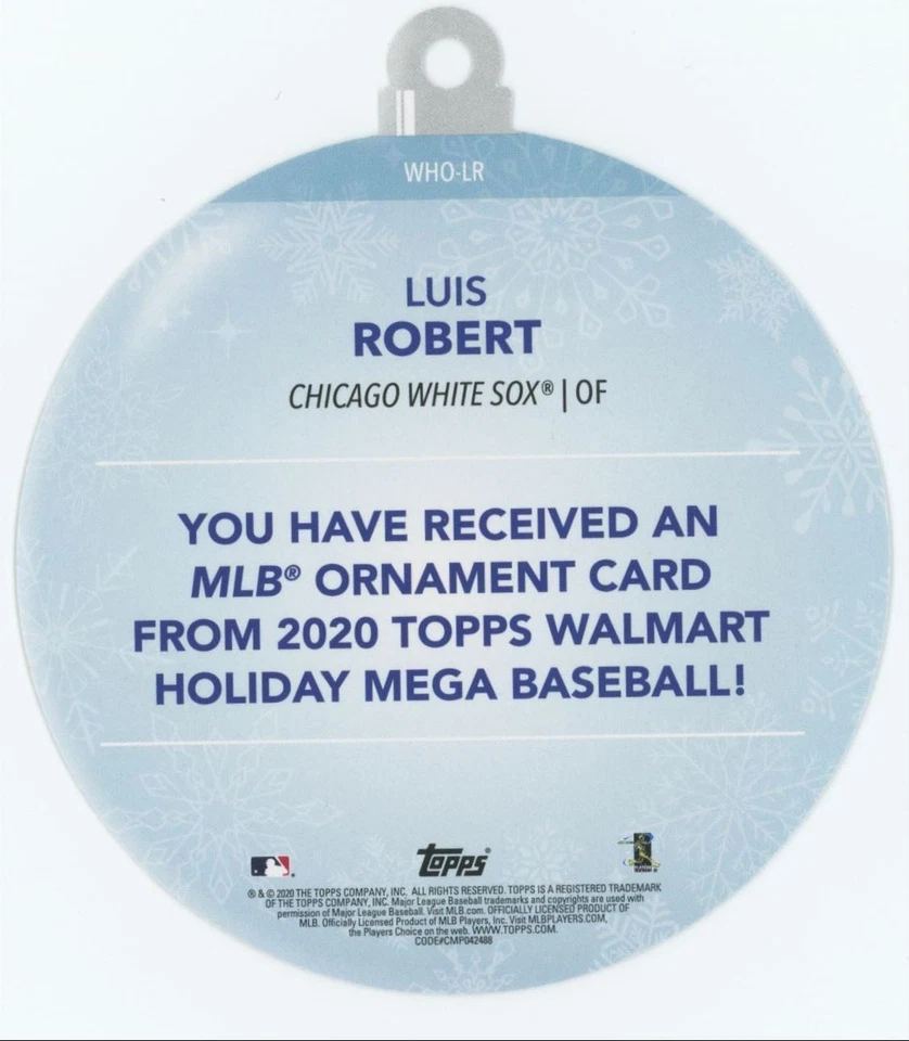 2020 Topps Holiday Oversized Die-Cut Ornament Luis Robert Rookie #WHO-LR C05 - Image 2 of 2
