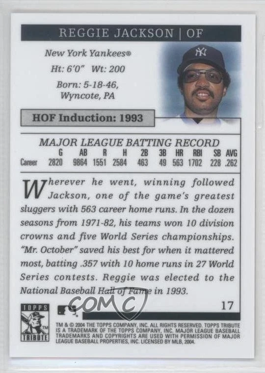 2004 Topps Tribute Hall of Fame Reggie Jackson #17 HOF - Image 2 of 2