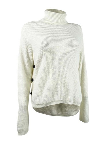 1.State Women's Button Detail Turtleneck Sweater White Size Medium