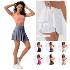 Womens Basic High Waisted Stretch Flared Pleated Plain Mini Skater Skirt USA