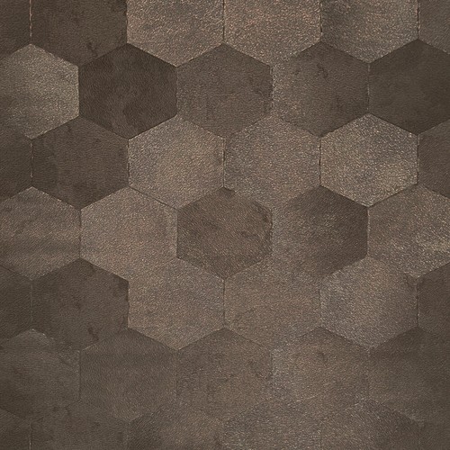 Geometric Hexagon bronze brown metallic wallpaper faux cow hide skin textured 3D - Picture 7 of 16