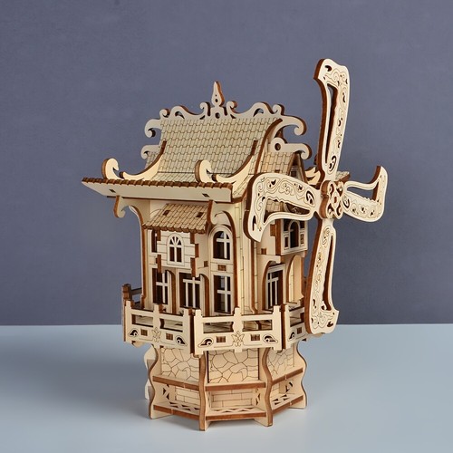 3D Puzzle Wooden Music Box Mechanical Windmill Model Wooden Kit Desktop Ornament - Picture 6 of 12