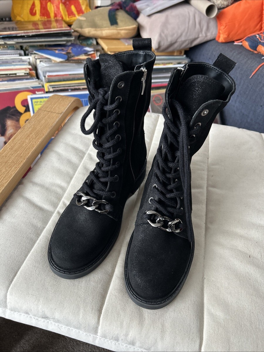 Clarks Orinoco Military Style Boots Black Metallic Leather