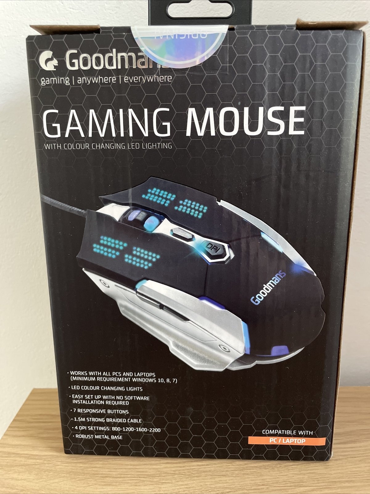 Goodmans Wired Gaming Mouse 7 Buttons USB LED Optical Computer Laptop