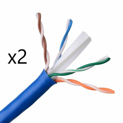 Lot of 2 - CAT6E Ethernet 550MHz CMR Cable Blue 1000FT - 23AWG COPPER
