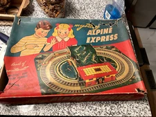 1950s Mystery Alpine Express Train Tin Toy Automatic Toy Co Original Box