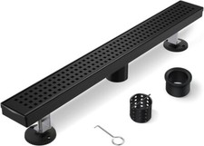 Black Shower Drain, 24 Inch Linear Shower Drain with Removable Square Hole Cover