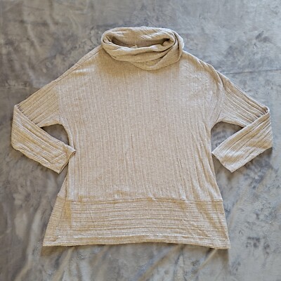 Akemi + Kin Top Shirt Womens Large Beige Ribbed Turtleneck Long Sleeve Casual