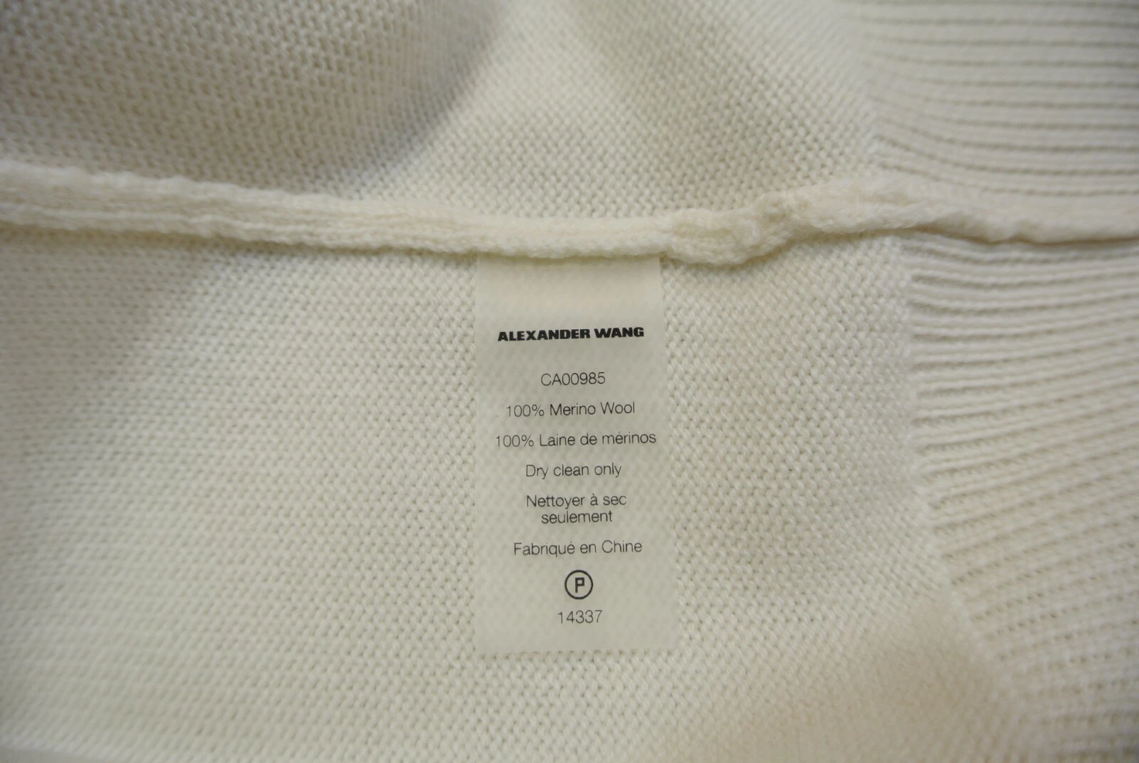 NUOVO T by Alexander Wang maglione in lana merino con ritaglio posteriore avorio taglia XS #D3101