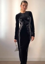 Zara ZW Collection Silhouette Velvet Dress Rhinestones Black XS S L 2731/327 New