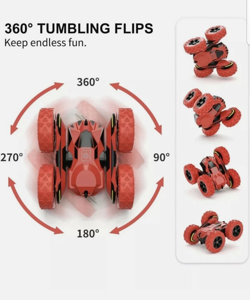 GizmoVine Red RC Stunt Car 2WD Off Road Remote Control Vehicle 2.4GHz - Image 4 of 4