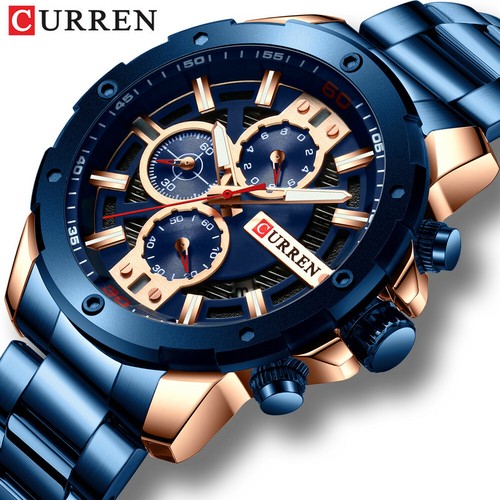 CURREN Men Watches Stainless Steel Wristwatch Male Chronograph Quartz Watch Gift - Bild 1 von 24