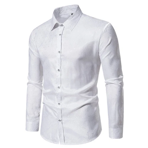 Men's Shirts Long Sleeve New Casual Button Down Dress Shirt Silk Tops - Foto 7 di 24
