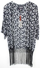 SUPERDRY Slinky Print Kimono Cardigan Women's SMALL 3/4 Sleeve Patterned Tassels