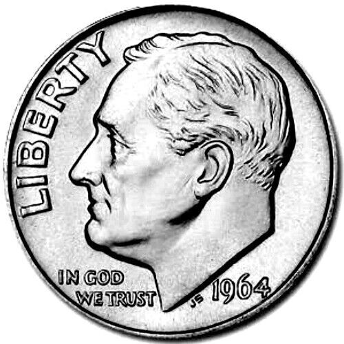✅1964 P Roosevelt Dime Last Year of 90% Silver BU From OBW Bank Roll Super Clean