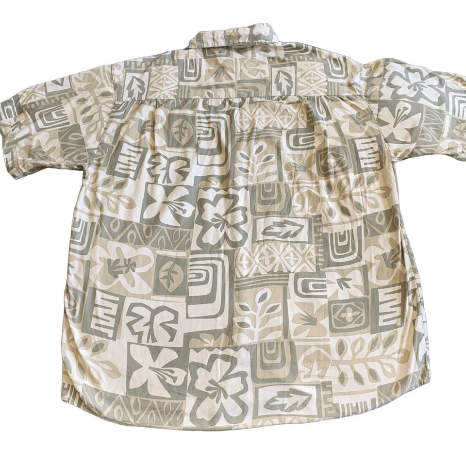 Camisa Aloha Hawaiana Viscosa Bambú Azul Paraíso Usada en Excelente Condición Geometría Tropical Foto 2 de 4