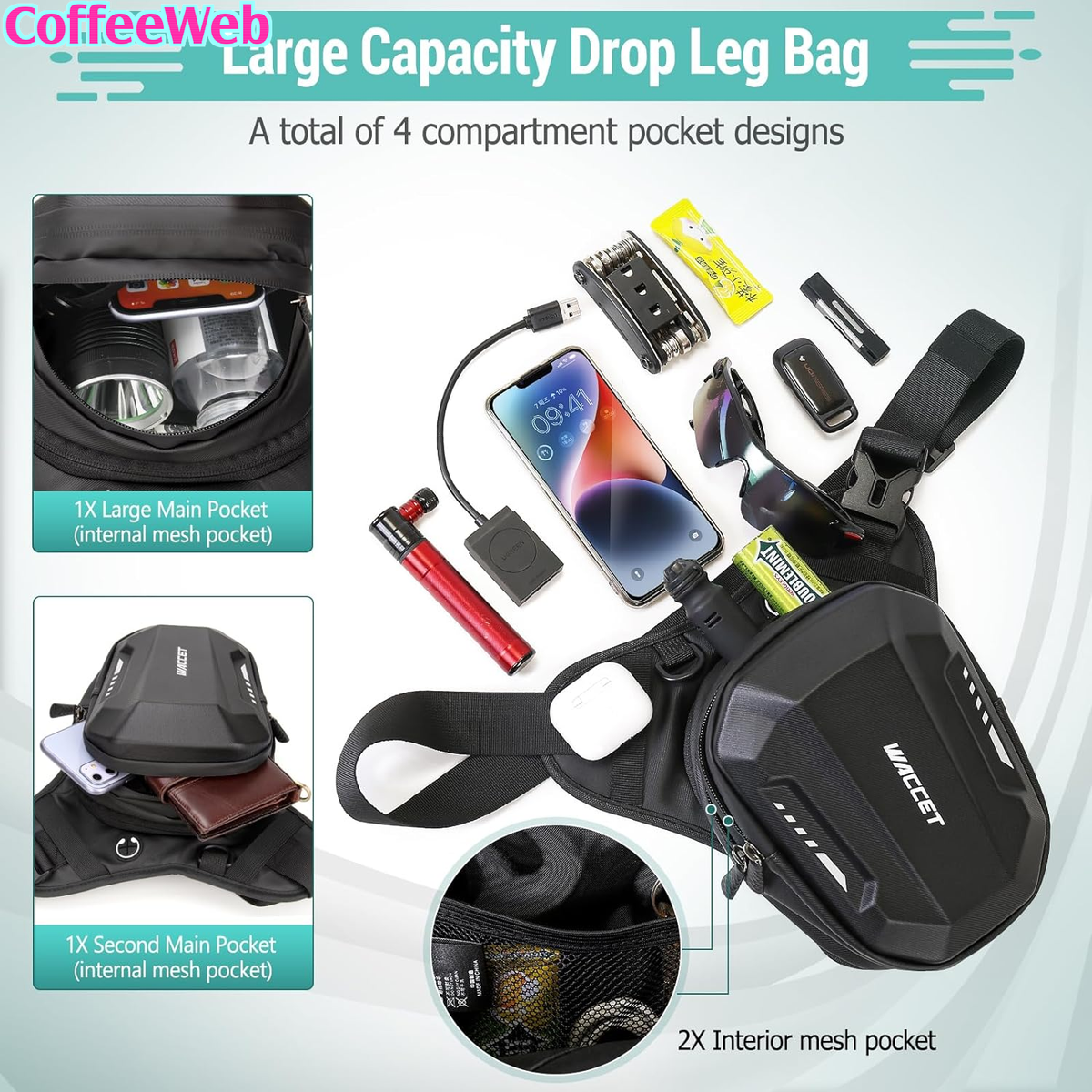 Marsupio Da Gamba Sportivo - Multitasche Impermeabile Per Ciclismo, Escursionismo E Moto - Foto 6